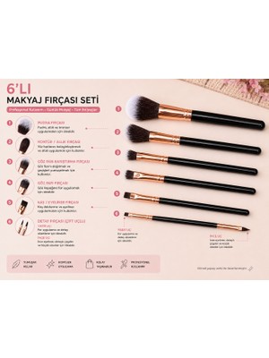 Haneliya 6’lı Makyaj Fırçası Seti Siyah Rose Gold – Yüz, Pudra, Allık, Far, Kaş ve Çift Uçlu Detay Fırçası