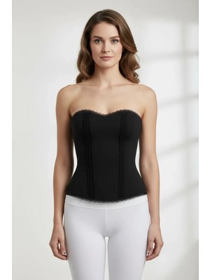 Kadın Siyah Premium Fırfırlı Terletici Büstiyer Korse Mery Woman