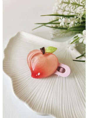 Halley Concept Şeftali Figürlü Pembe Pensli Çocuk Tokası 6 x 4,5 cm