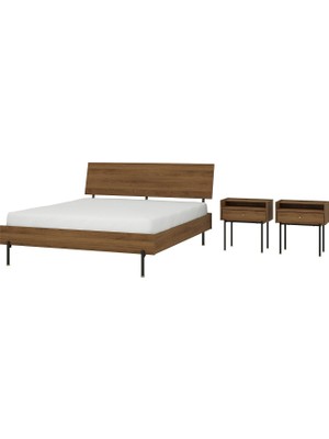 Hobiurun Yatak Odası Seti, Kahverengi Ceviz Görünüm, 140X200 Cm, 3'lü Set