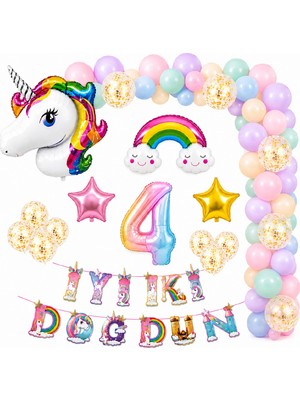 Bkmc Party Premium Unicorn Doğum Günü Süsleme Seti | Gökkuşağı Balon Zinciri | 1-9 Yaş Rakamlı Iyi Ki Doğdun Set Doğum Günü Parti Seti Süsü