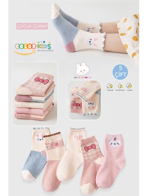 Color Socks 5 Çift Rabbit Desenli Esnek Günlük Çocuk Çorap(Extra Soft)