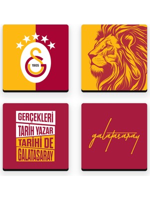 Galatasaray Gerçekleri Tarih Yazar Ahşap Bardak Altlığı (4'lü Set) - Lisanslı Orijinal