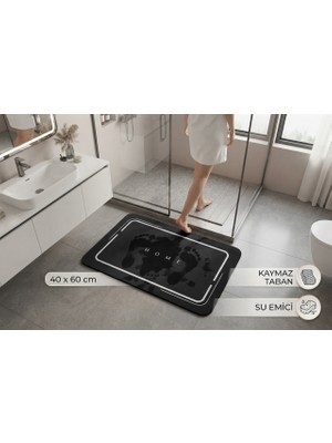 Mrt Bilişim Su Emici Paspas Şık Tasarım Abdest Paspası Kaymaz Taban 40 x 60 cm Kare Paspas Siyah - Gri Banyo Önü Paspası