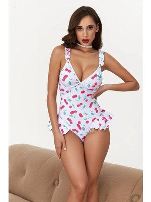 Beruflic Kadın Vişne Desenli Dantel Işlemeli Şık Body Under Moda