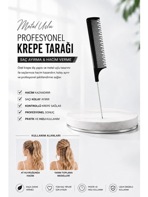 İnvictus Design Invictus Designunisex Profesyonel Kuaför Siyah Metal Uçlu Krepe Tarağı Saç Ayırma ve Şekillendirici Şişli Krepe Tarak Pratik Saç Aksesuar
