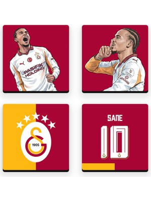 Galatasaray Leroy Sane Ahşap Bardak Altlığı (4'lü Set) - Lisanslı Orijinal