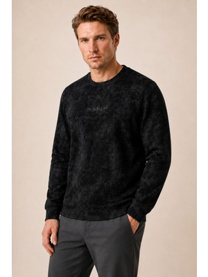 Redline Continu Erkek Kışlık Regular Fit Kışlık Bisiklet Yaka Sweatshirt Siyah
