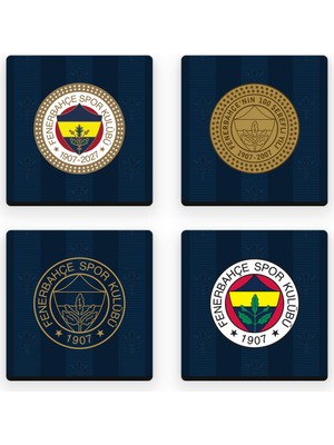 Fenerbahçe Armalar Ahşap Bardak Altlığı (4'lü Set) - Lisanslı Orijinal