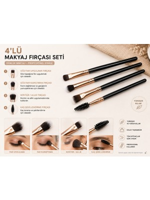 Haneliya 4’lü Makyaj Fırçası Seti Siyah Rose Gold – Kaş, Far, Karıştırma, Kontür ve Allık Fırçası