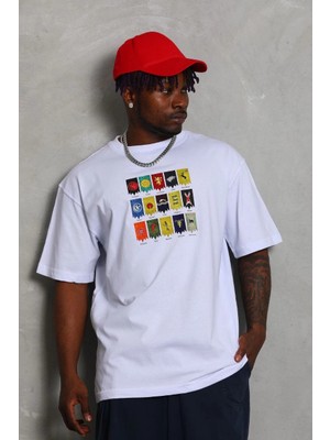 Tarz Yeri Erkek Kısa Kol Baskılı Bisiklet Yaka T-Shirt - Beyaz