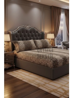 Lastikli Çarşaf 2 Yastık Kılıfı - Leopar