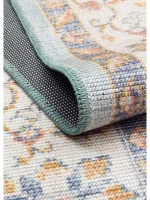 Etnik Home Elısta Vıntage  203 Blue Beıge Vintage Tasarımlı Yumuşak Bukle Dokuma Kaymaz Tabanlı Yıkanabilir Modern Halı