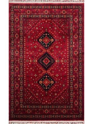 Etnik Home Nostaljı 961 Red Afgan Desenli El Emeği ile Özel Tezgahlarda Üretilen Tensel Uşak Halısı