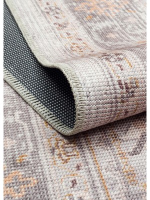 Etnik Home Elısta Vıntage 201 Grey Blue Vintage Tasarımlı Yumuşak Bukle Dokuma Kaymaz Tabanlı Yıkanabilir Modern Halı