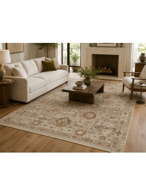 Etnik Home Sofıa 05 Cream Gold Renkli El Dokuma Uşak Halı Desenlerine Sahip Makine Dokuması Salon Halısı