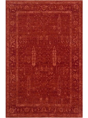 Etnik Home Shıraz 03  Red Vintage Eskitme Desenli Yumuşak Dokulu Makine Dokuması Kırmızı Salon Halısı