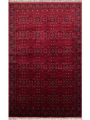 Etnik Home Nostaljı 960 Red Afgan Desenli El Emeği ile Özel Tezgahlarda Üretilen Tensel Uşak Halısı