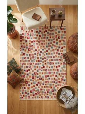 Etnik Home Zara 21 Beige Multy  Otantik Desenli Özel Hav Vermeyen ve Kolay Temizlenebilir Tensel Kullanılarak El Emeği ile Özel Tezgahlarda Üretilen Modern Uşak Halısı