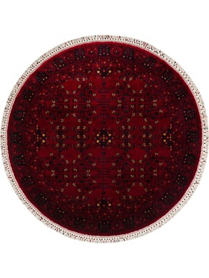 Etnik Home Nostaljı 959 Red Afgan Desenli  Yuvarlak El Emeği ile Özel Tezgahlarda Üretilen Tensel Uşak Halısı