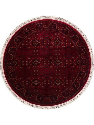 Etnik Home Nostaljı 960 Red Afgan Desenli  Yuvarlak El Emeği ile Özel Tezgahlarda Üretilen Tensel Uşak Halısı