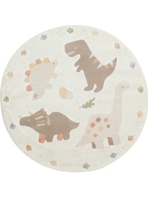 Etnik Home Bambıno  07 Cream Multy Yuvarlak Pastel Renkli Hav ve Toz Vermeyen Çocuk Halısı