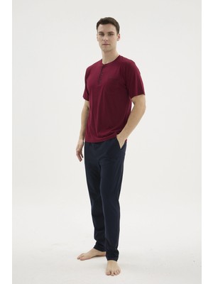 Uslucan Alışveriş Kocabey 2209-1 Erkek Süper Battal Midi Yaka Pijama Takım