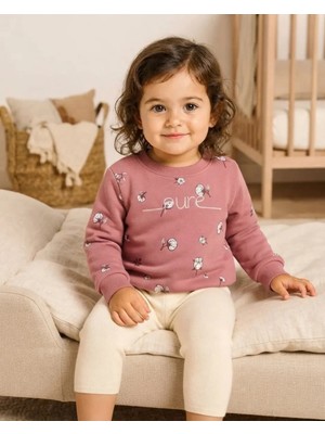 Tuffy Kız Bebek Gül Kurusu Baskılı Sweatshirt Rahat Kesim Klasik Yaka
