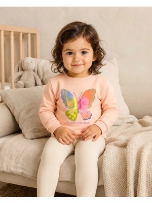 Tuffy Pudra Renkli Kız Bebek Sweatshirt Kelebek Detaylı