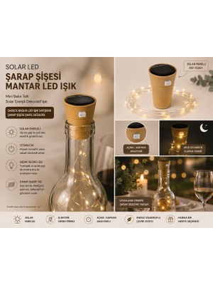 Haneliya Solar LED Şarap Şişesi Mantar Lamba – Mini Bakır Telli Güneş Enerjili Dekoratif Şişe Işığı