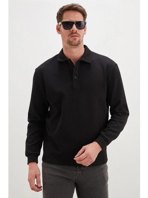 FullaModa Yarım Düğmeli Polo Yaka Pike Sweatshirt