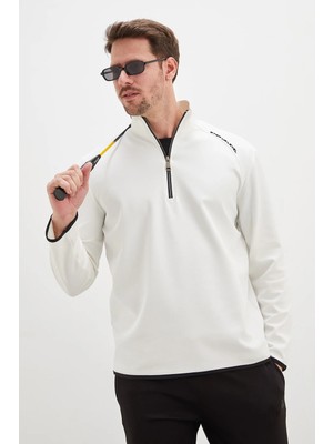 FullaModa Baskılı Yarım Fermuarlı Dik Yaka Sweatshirt