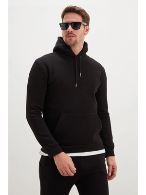 FullaModa 3 Iplik Basic Kapüşonlu Kanguru Cepli Sweatshirt