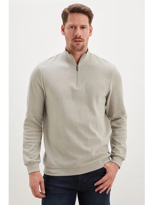 FullaModa Fitilli Dik Yaka Yarım Fermuarlı Sweatshirt