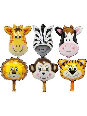 OEM 6 Adet 14'' 35 cm Safari Set Folyo Balon Hayvan Seti Maymun-Zürafa-Zebra-Aslan-Inek-Kaplan