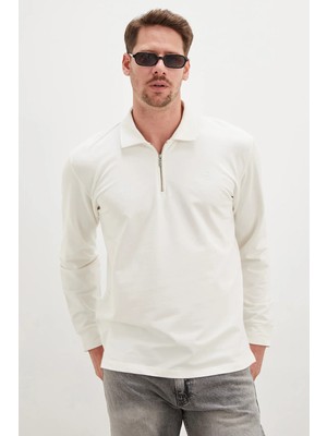 FullaModa Baskılı Yarım Fermuarlı Polo Yaka Sweatshirt