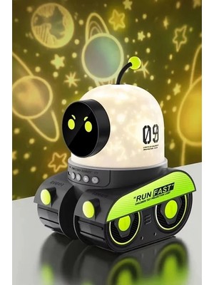 TeknoKapsül Robot Projeksiyon Gece Lambası Hoparlörlü Şarjlı Yıldızlı Gökyüzü Temalı LED Projeksiyon Lambası