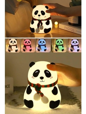 OEM Panda Figürlü LED Gece Lambası, 5 Farklı Renk Modlu, Yumuşak Dokulu, Şarjlı, Çocuk Odası Dekoratif Aydınlatma
