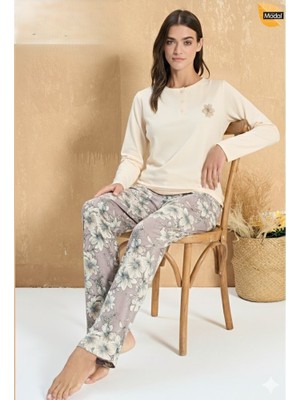 Over Sleep by Poleren Modal Uzun Kollu Pijama Takımı 3323