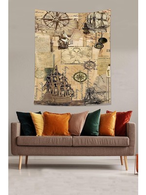 OEM Denizci Temalı Pusula Gemi Desenli Leke Tutmaz Kumaş Duvar Örtüsü Duvar Halısı Tapestry PNTR545, 140 x 230