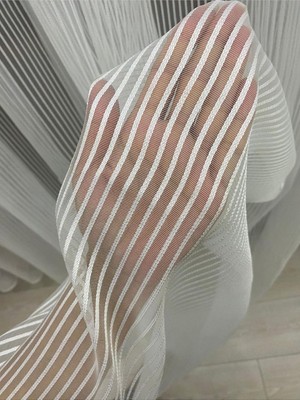 TeknoKapsül Ekru Petran Tül Perde, Çizgili, 1/2,5 Orta Pileli, 330X250 cm Petran Ekru