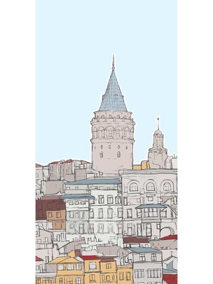 TeknoKapsül Kapı Giydirme Kapı Sticker Folyosu Galata Kulesi Çizim