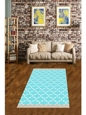 TeknoKapsül On The Clouds Geometrik Karo Desenli Dijital Baskı Yıkanabilir Kaymaz Taban Modern Salon Halısı ve Yolluk(Turkuaz) MEG1485TU, 160 x 300