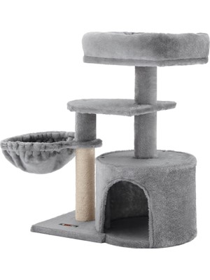 TeknoKapsül Feandrea Küçük Kedi Ağacı Tırmalama Direği Çok Katlı 68 Cm, Açık Gri