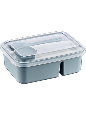 OEM 3 Bölmeli Beslenme Kabı 920 ml Sosluklu Sızdırmaz Kapaklı Bpa Içermez Çatal Kaşık Dahil Lunch Box Bölmeli Yemek Kabı (Mavi)