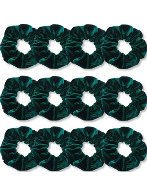 TeknoKapsül Ivaryss Koyu Yeşil Scrunchies, Premium Kadife Yumuşak Saç, Kırçıllı Hacimli, Düz Renkler Kalın Elastik Bantlar, Kadınlar ve Kızlar Için Saç Aksesuarları, 12'li Paket