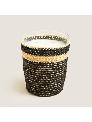 TeknoKapsül Chakra Boho Black&white Tığ Işi Kokulu Mum 14X17 cm Siyah