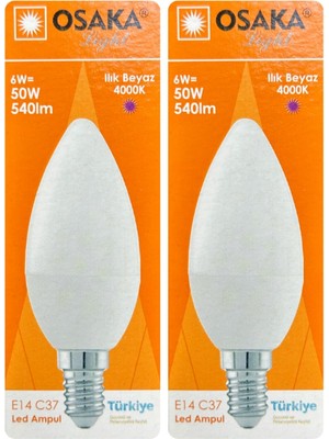 OEM 6W (50W) Günışığı 4000K E14 LED Mum Ampul, 2 Adet