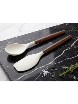 OEM Mutfak Gurmesi - 2’li Premium Silikon ve Akasya Ahşap Mutfak Gereçleri Seti | Isıya Dayanıklı Spatula ve Servis Kaşığı | Yapışmaz Yüzey Dostu, Ergonomik ve Şık Tasarım