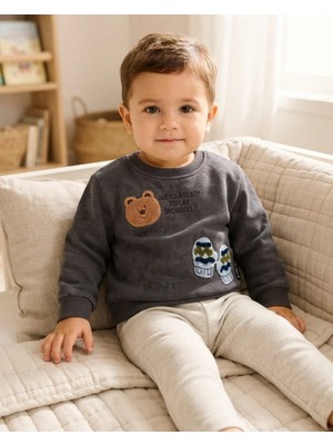 Tuffy Erkek Bebek Antrasit Snowball Temalı Sweatshirt Rahat Kalıp